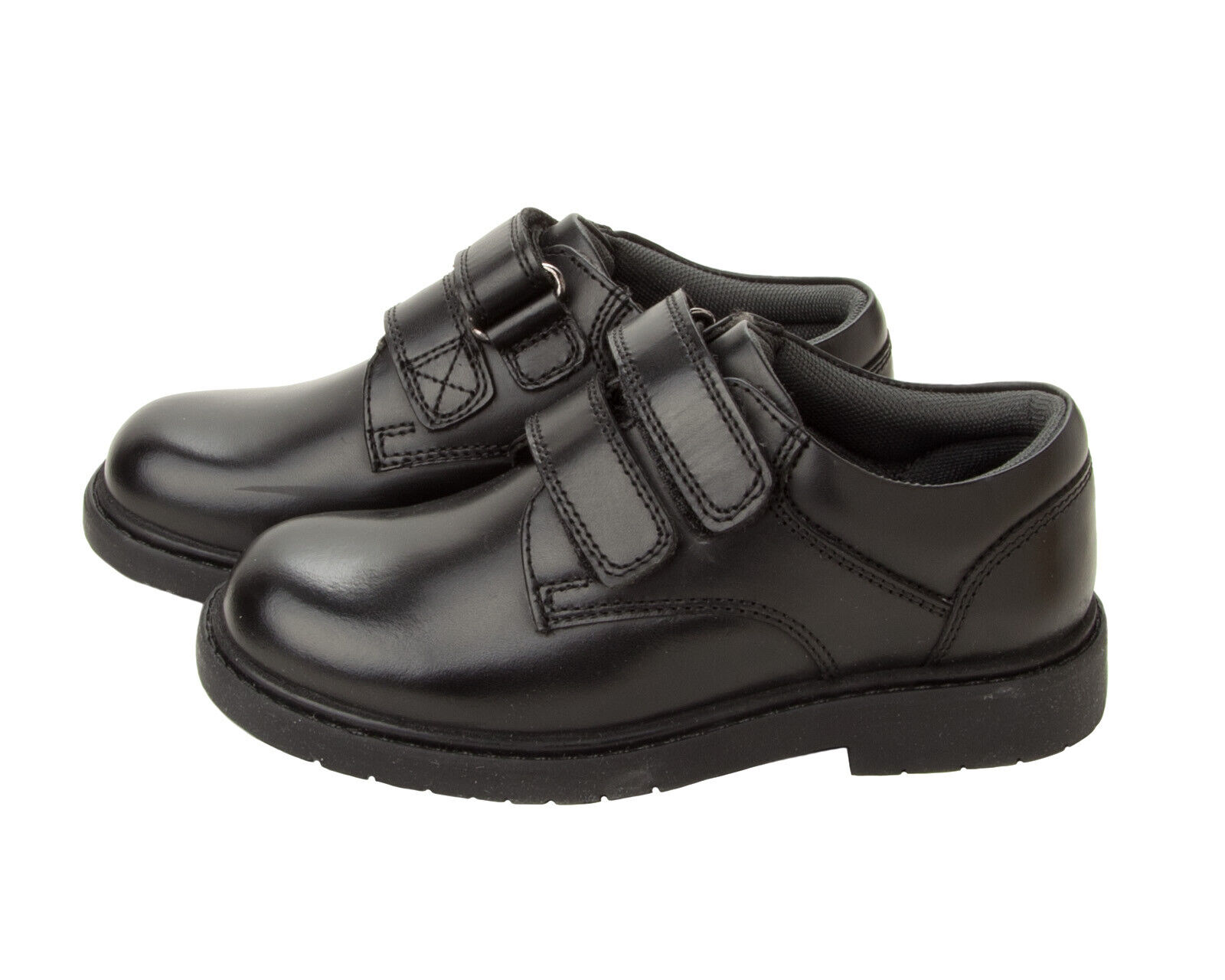 ROAMERS BOYS BLACK REAL LEATHER DOUBLE STRAP SMART KIDS SCHOOL SHOES UK