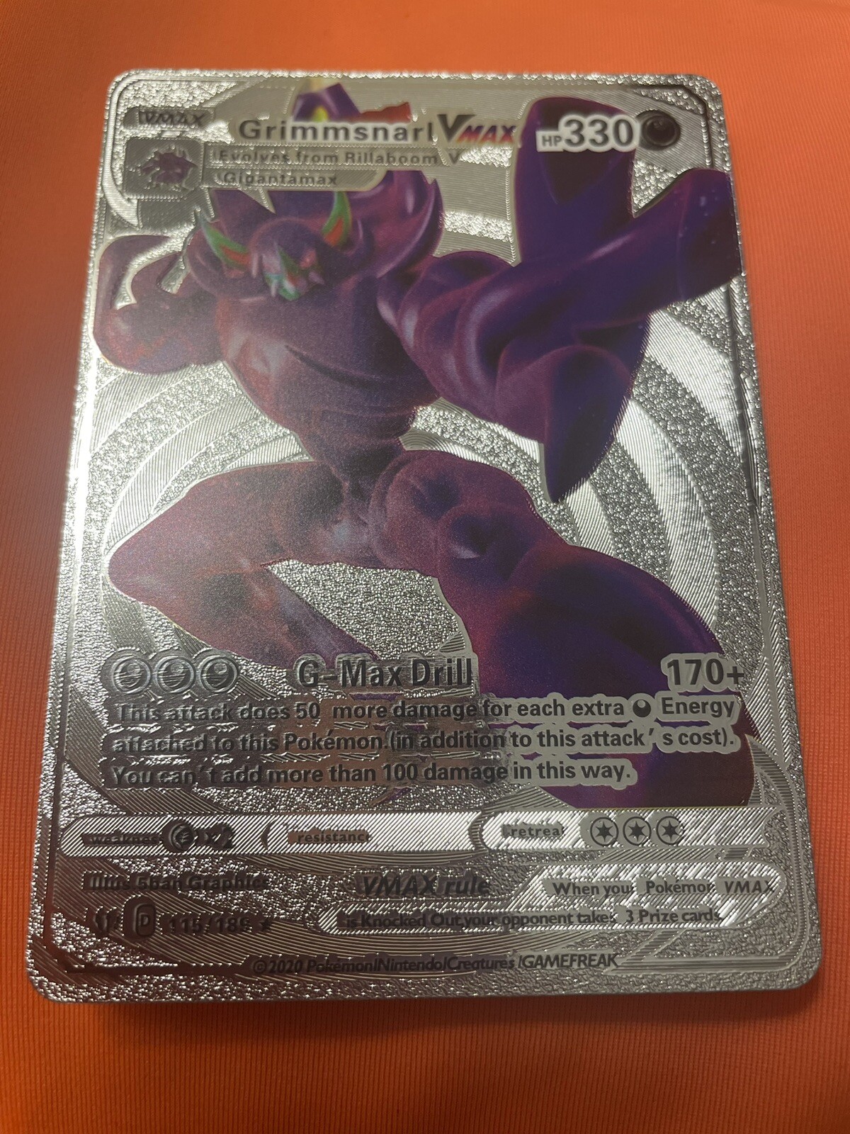 Grimmsnarl Vmax 115/189 Silver Foil Fan Art Pokemon Card