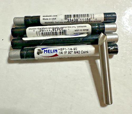 Quantità:4 Trapano svasatore Melin 1/4" x 90° 1 flauto M42 cobalto USA HSP1-1/4-90 - Foto 1 di 8