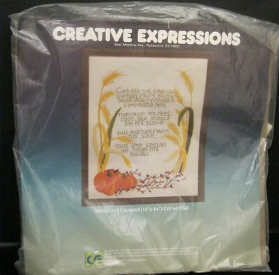 CREATIVE EXPRESSIONS CREWEL KIT  #1815 GOD CREATED 1981  NEW & SEALED! 11'' x 14''