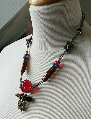 Collier Fantaisie Vintage En Perles De Résine - Occasion Bon état - Bijou Bohème