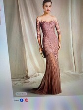 Evening Gown with Elegant Scoop Neck/ Brush Train Lace Tulle Half Sleeve