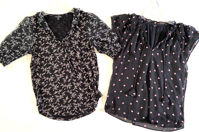 Lucky Brand S/P Black Floral & Haver London Heart Flutter Sleeve boho top Bundle