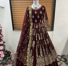 Indian Style Faux Georgette Brown Top Lehenga With Dupatta For Women  Girls