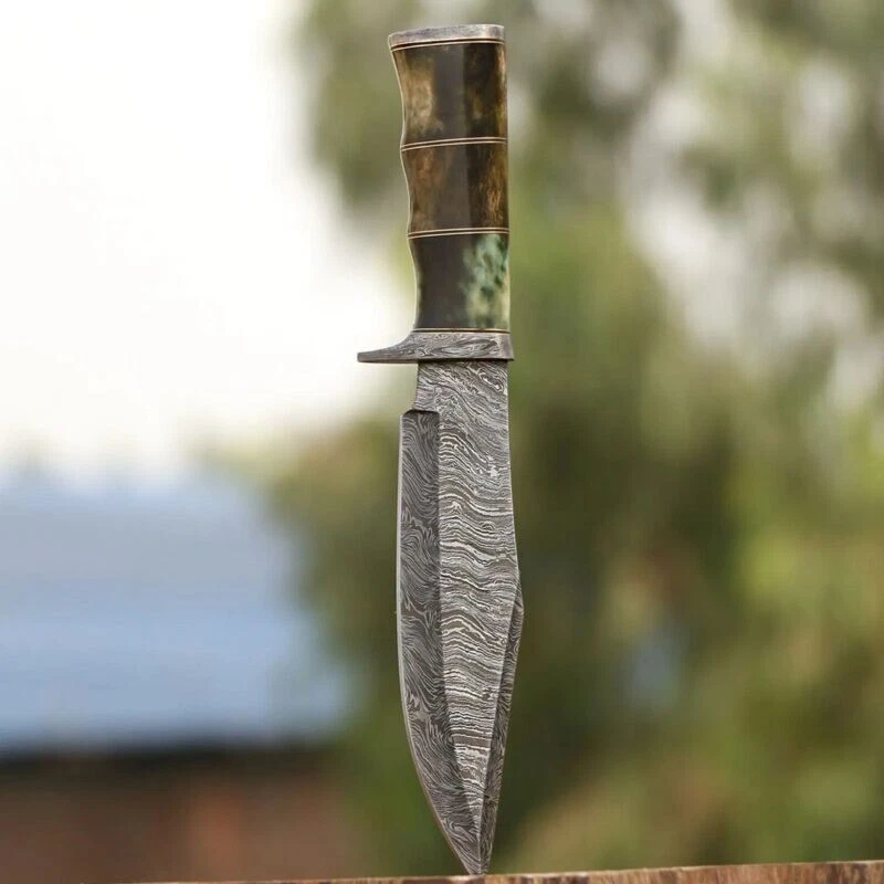 Handcrafted Damascus Hunting Knife With Leather sheath