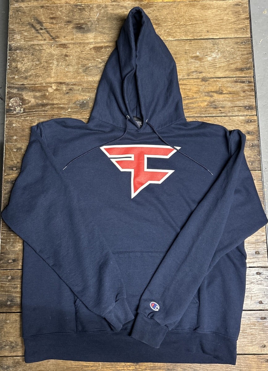 Faze Clan X Champion Eco Blue Big Logo Pullover Hoodie Size XL | eBay