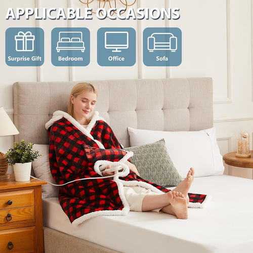 Electric Blanket Heated Wearable Shawl - Heating Hoodie Throw Poncho with 10 Hea - 第 7/7 張圖片