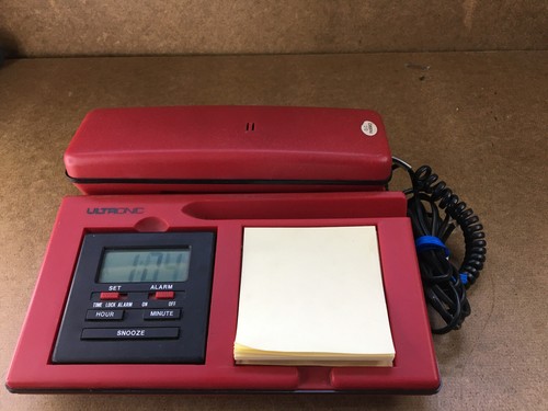 Vintage Red Black Retro Ultronic TK-019 Bedside Phone W/ Alarm Clock, Note Pad. - Bild 1 von 6