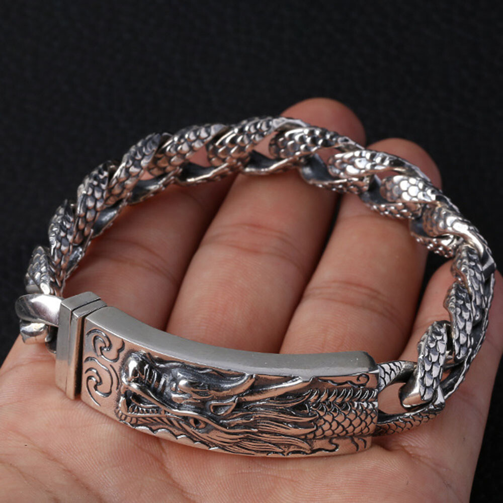 Pure 925 Sterling Silver Chain Men's Heavy Dragon Link