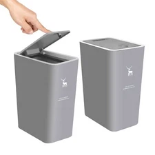 2 Pack 4 Gallon Grey Garbage Can with Press Top Lid Small Dog Proof Trash Bin