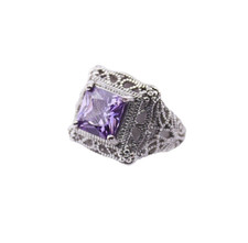 Princess Cut Amethyst Sterling Silver Filigree Ring