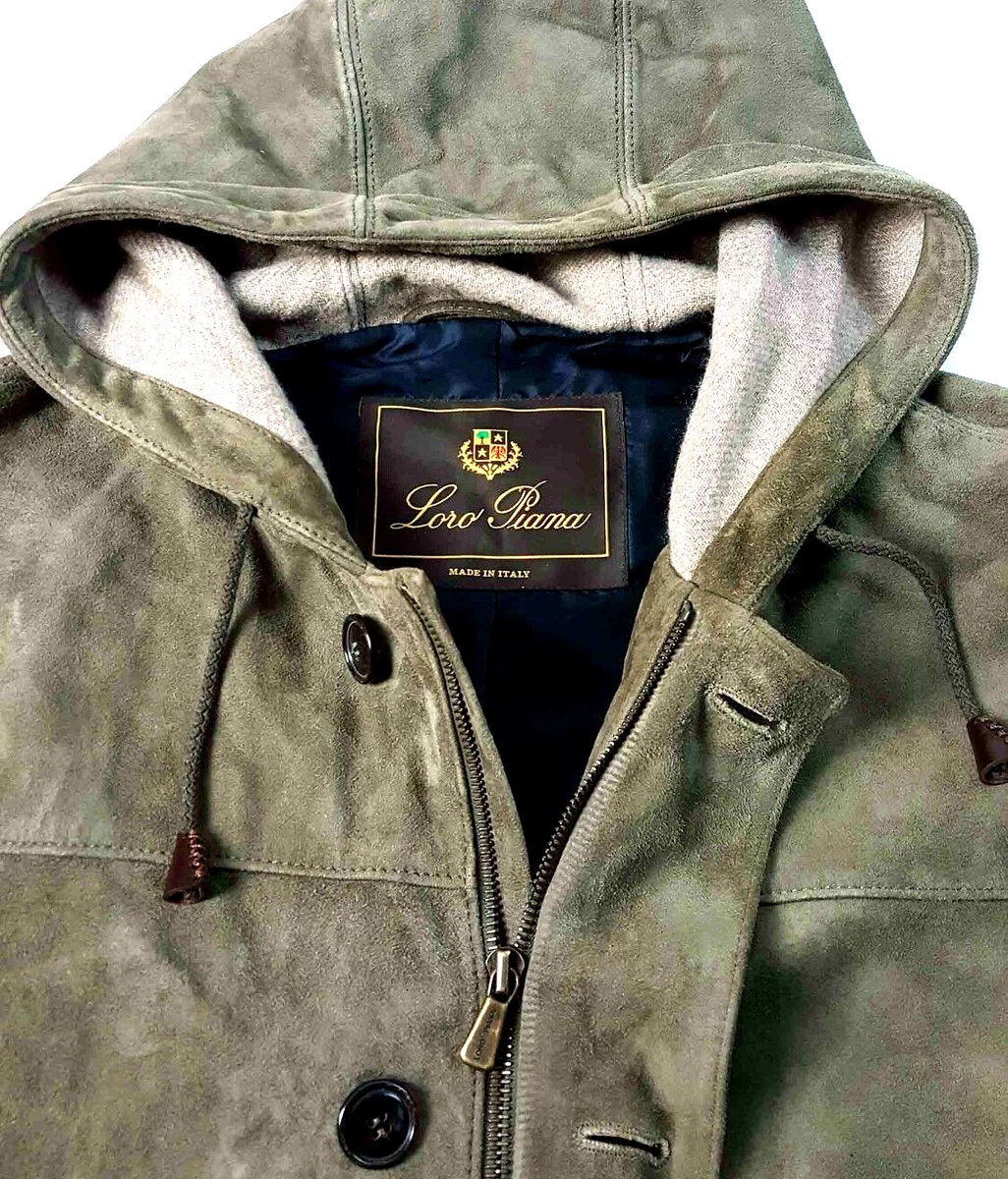 Green leather shop jacket with hood