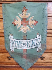 19th Century Antique Hand Painted Vellum 'King of Kings' Devon Church Hanging.
