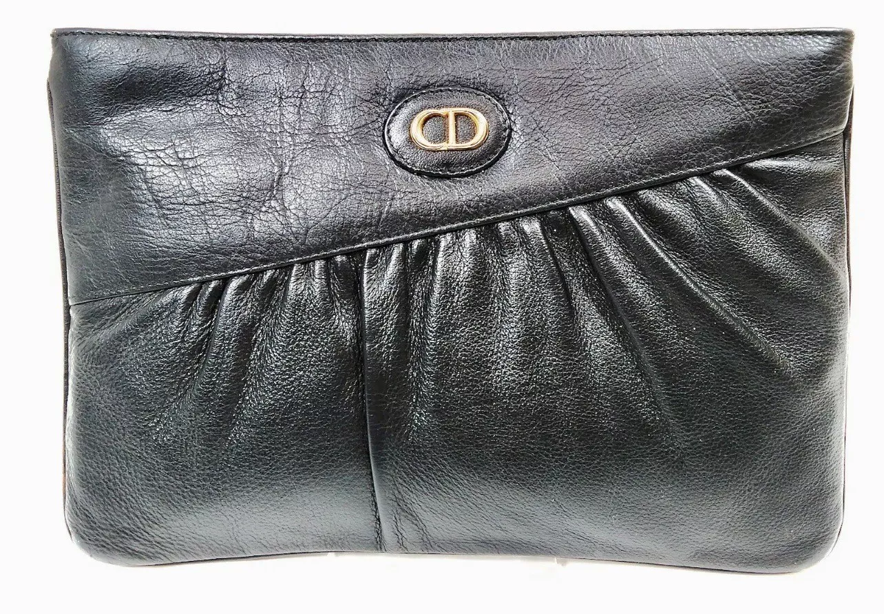Sac pochette vintage authentique Christian Dior cuir noir
