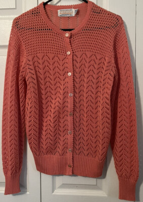Vintage Donnkenny Women s Pink Button Up  Cardigan Sweater Size M-L READ BELOW