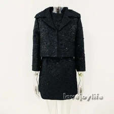 Women Heavyweight Dress Black Slim Fit Blazer Coat Casual Party A-line Dress