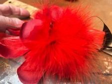 millinery flower 5.5" feathers clip/pin red 1pc