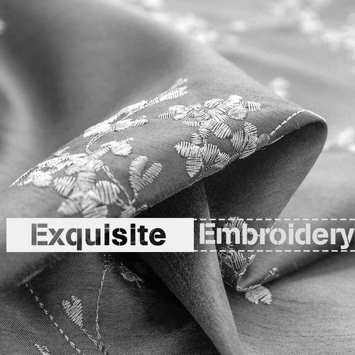 Luxury Faux Silk Window Curtain Floral Embroidered for Living Room 2 Panels - 第 50/64 張圖片