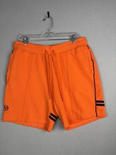 Sergio Tacchini Shorts Mens XL Orange Black Stripes Drawstring Waist Pocket 3982