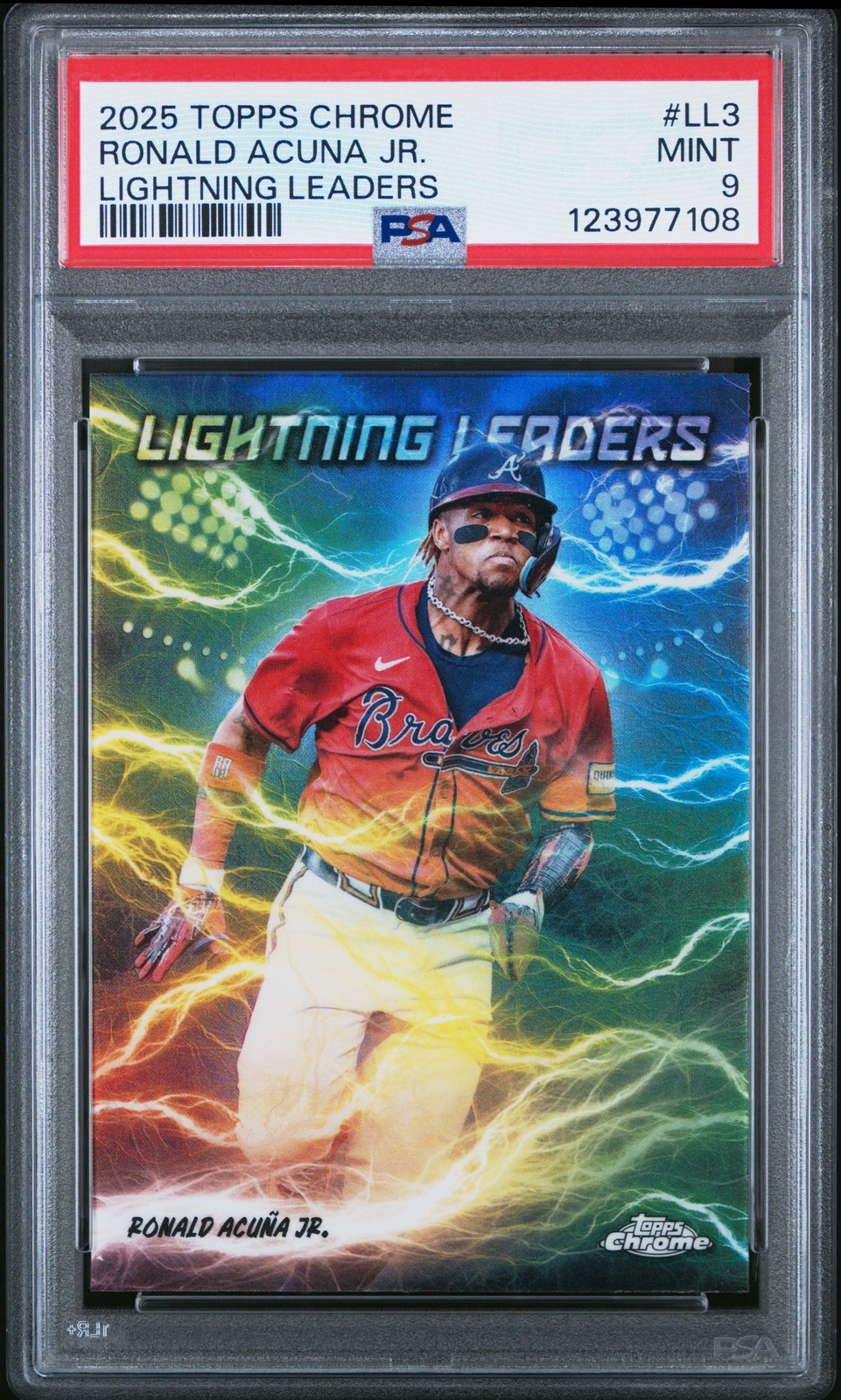 2025 TOPPS CHROME LIGHTNING LEADERS #LL3 RONALD ACUNA JR. PSA 9