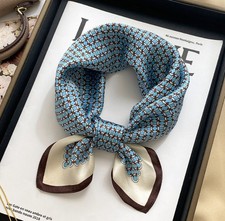 100 Mulberry Silk 20'' Small Square Scarf Women Vintage Neckerchief Wrap blue