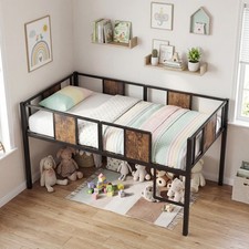 Low Loft Bed Single Size Kids Loft Bed with Under-Bed Play Space Ladder