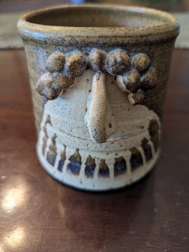 Ugly Face Studio Art Pottery Hand Thrown 3D Woman Coffee Mug Signed 4"