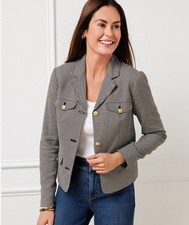 Talbots Boxy Houndstooth Blazer Jacket Gold Buttons 14P Black White