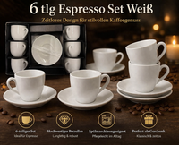6 Tlg Groß Rund Set Weiß Porzellan –Tassen Set Groß Mit Unterteller Kaffeetassen
