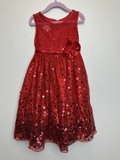 Girls Princess Faith Red Sequined Party Dress Tie Waist Back Zip Fabric Flower 5