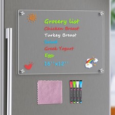 16"x12" Clear Acrylic Magnetic Whiteboard Fridge Dry Erase Board W/ 4 Markers 
