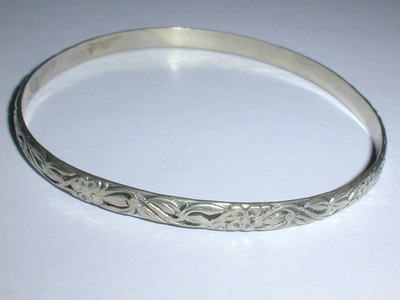 ART DECO DANECRAFT FELCH & CO STERLING SILVER FLOWER & VINE BANGLE BRACELET-8''!