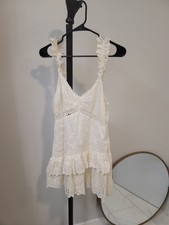 LOVESHACKFANCY White Cotton Broderie Anglaise Backless Mini Halter Dress Sz 6