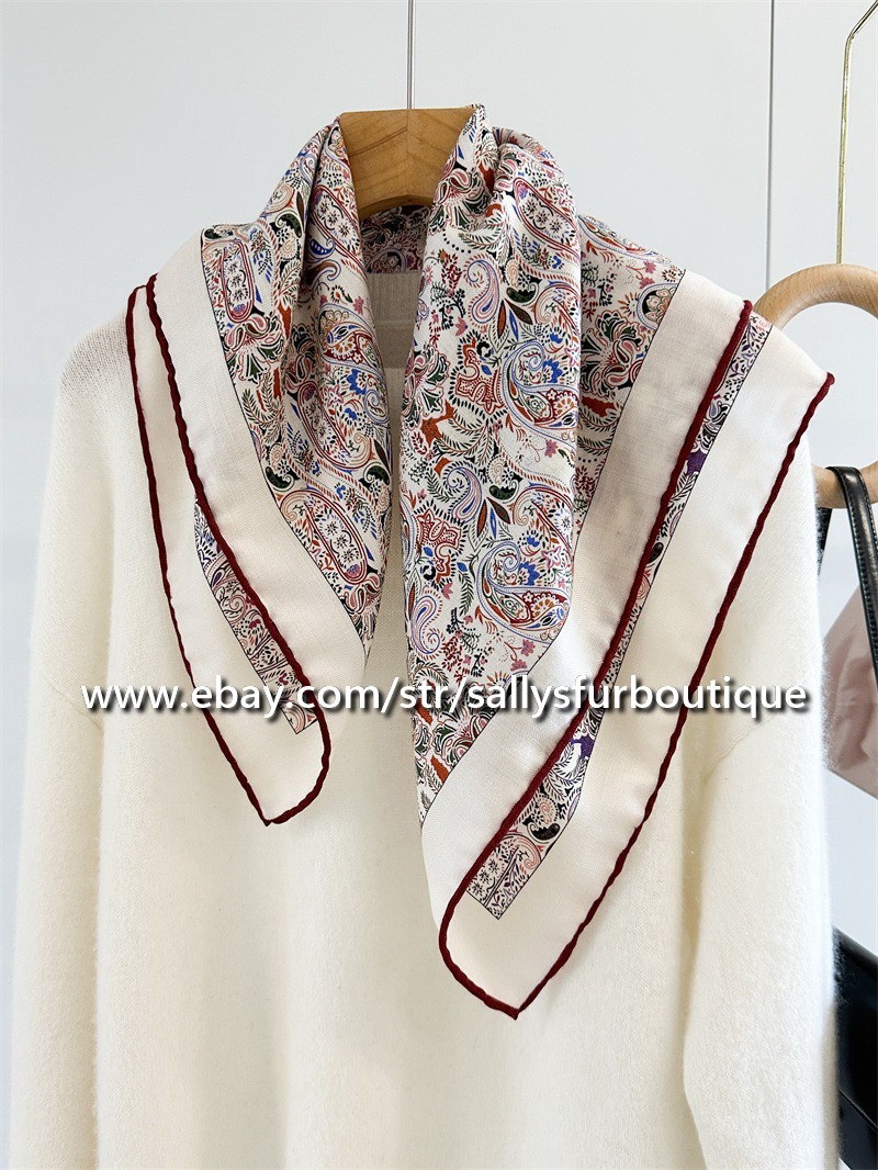 Sallys 70% Cashmere & 30% Silk Collar Vintage Print Double Face Neck Scarf 26