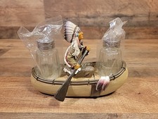 NEW Native American in Canoe Cast Resin Salt and Pepper Shaker, 6 3/4 Inch DWK