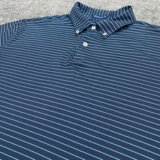 Peter Millar Crown Crafted Polo Shirt Men XL Blue Striped Performance Golf READ