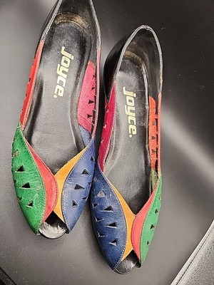 Joyce Womens Vintage Colorblock 80s Shoes Slip On Leather and Patent  7.5