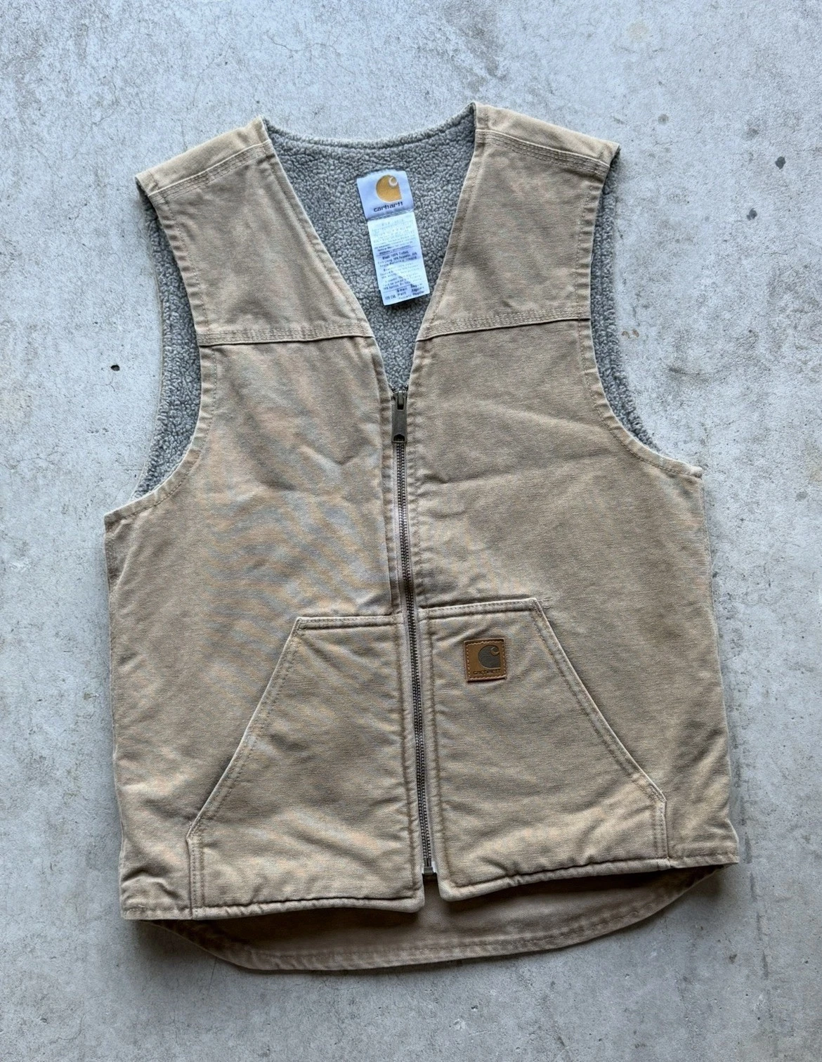 Carhartt V28 CML Sherpa-Lined Cotton Work Vest, Beige, Men’s Small Regular image 1