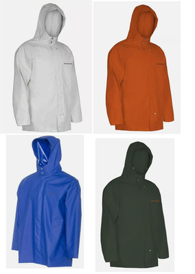 Grundens Shoreman PVC Hooded Jacket Fishing Rain White Orange Blue White SH300