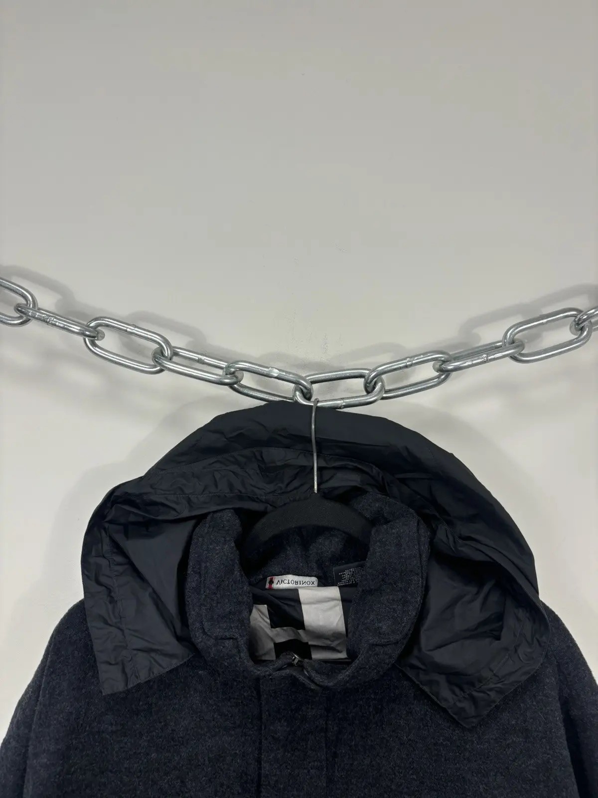 Victorinox Swiss Men’s Multipocket Tech Gray Wool Hooded Coat XL