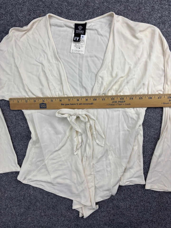 Versace Jeans Couture Cardigan Top Women's Small Ivory Long Sleeve Tie Front - Image 3 of 4