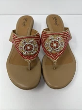 EUROSOFT by SOFFT  Beaded  Thong Leather Sandals Block Heel 8.5M