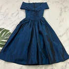 Gunne Sax Jessica McClintock Womens Vintage 90s Taffeta Prom Dress Size 7 Blue