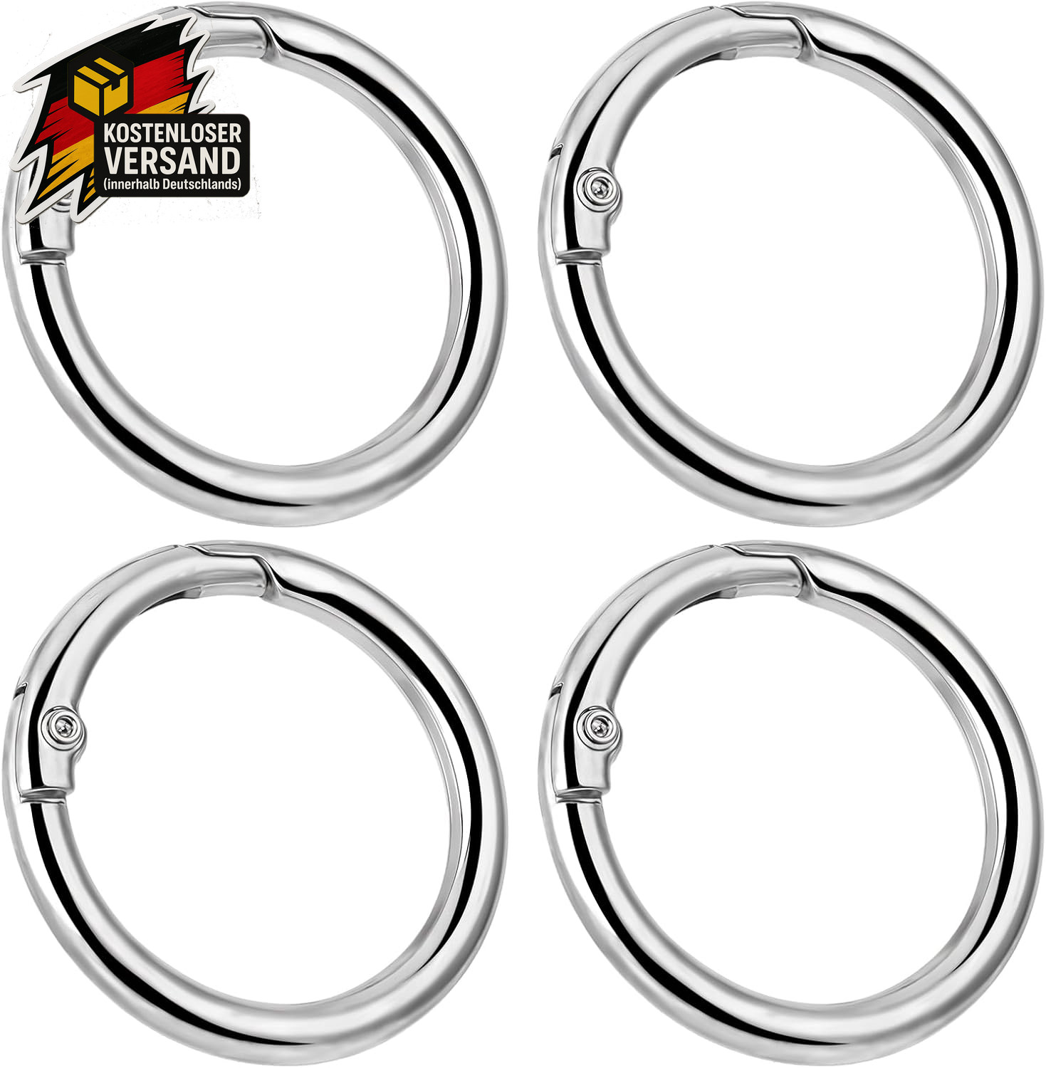 Rundkarabiner 25mm Edelstahl Schlüsselring Set Schlüsselhaken Schlüsselanhänger