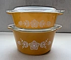 Set Of 2 Vintage Cinderella Caseroles With Lids Pyrex 471 473 Butterfly Gold