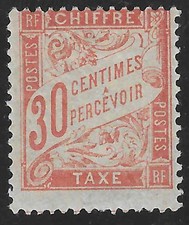 Taxe n°34 - 30 c. rouge-orange - neuf* - TB - signé et avec certificat Calves