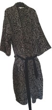 Vtg Pierre Cardin Terry Cloth Robe Large Tall Black Gray Paisley Print Belted