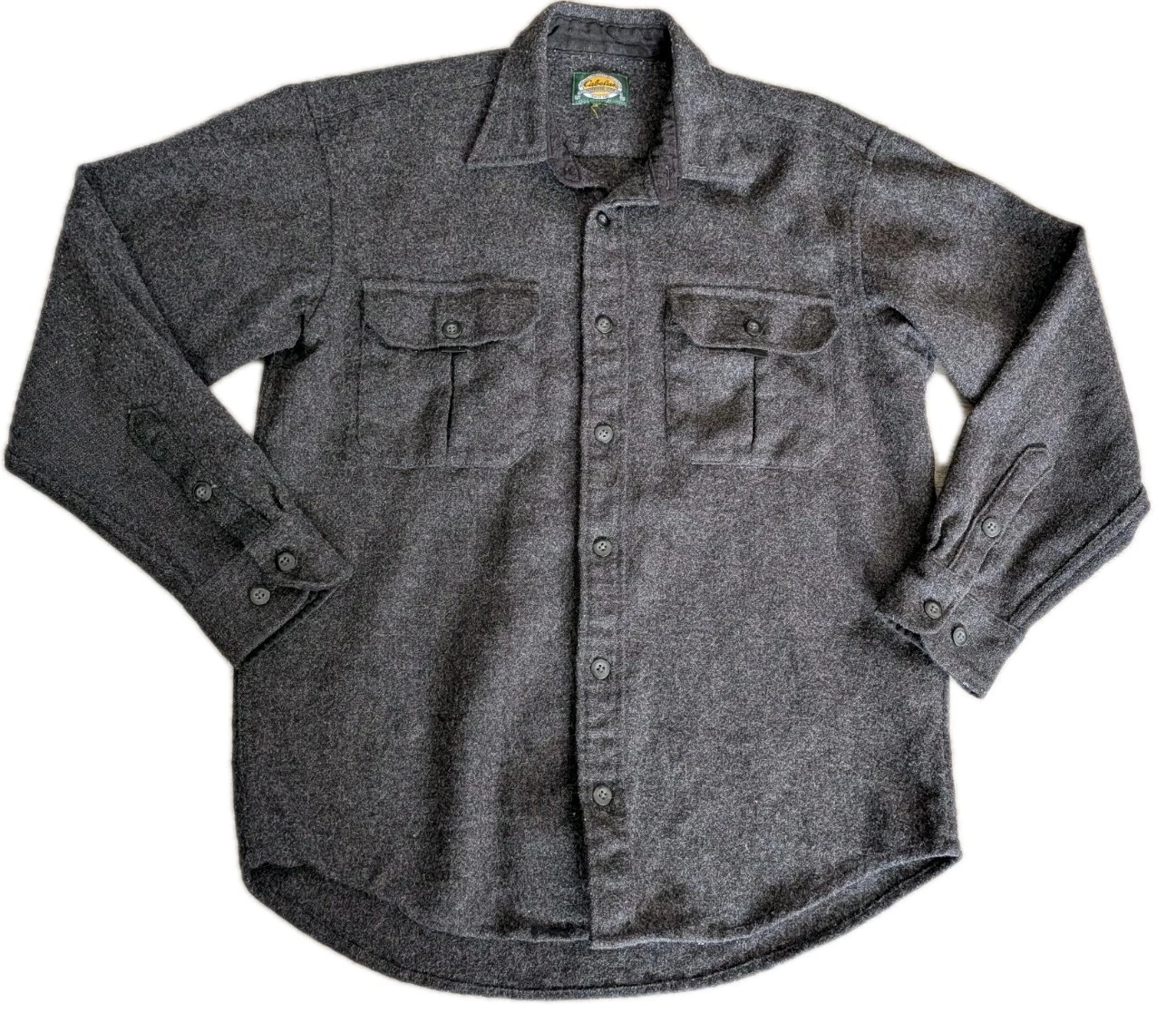 Cabela’s 100% Wool Gray Flannel Button Up Shirt Size S/M Camping Gorpcore