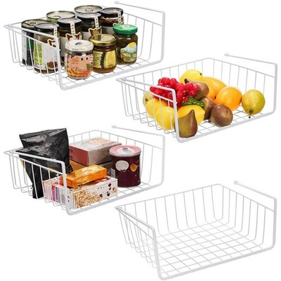 4 Pack White Under Shelf Wire Basket Hanging Storage Baskets Small Add-on Sto...