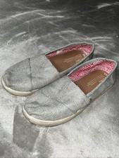 TOMS Shoes Size Y4.5 Girls Alpargata Slip On Loafer Flats Grey Fabric Casual